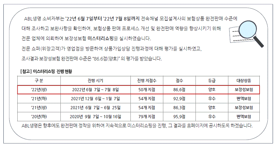 2022년 상반기 자체미스터리쇼핑 시행결과